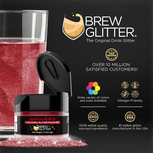 Brew Glitter Maroon Edible Drink Glitter 1x 4g Jar for Cocktails, Beer, & Beverages