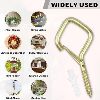 50 PCS Gold Eye Screw Hooks for Hanging Heavy Duty with Safety Buckle.Metal Ceiling Hooks for Hanging Plants Cup Wind Chime Bird Feeders Patio Lights at Indoor&Outdoor