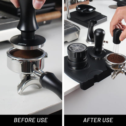 DIBTSA Espresso Tamping Mat, Silicone Coffee Tamper Mat with Corner Edge Tamp Support Station for Countertop, Barista Tools, Espresso Accessories, Large, Black