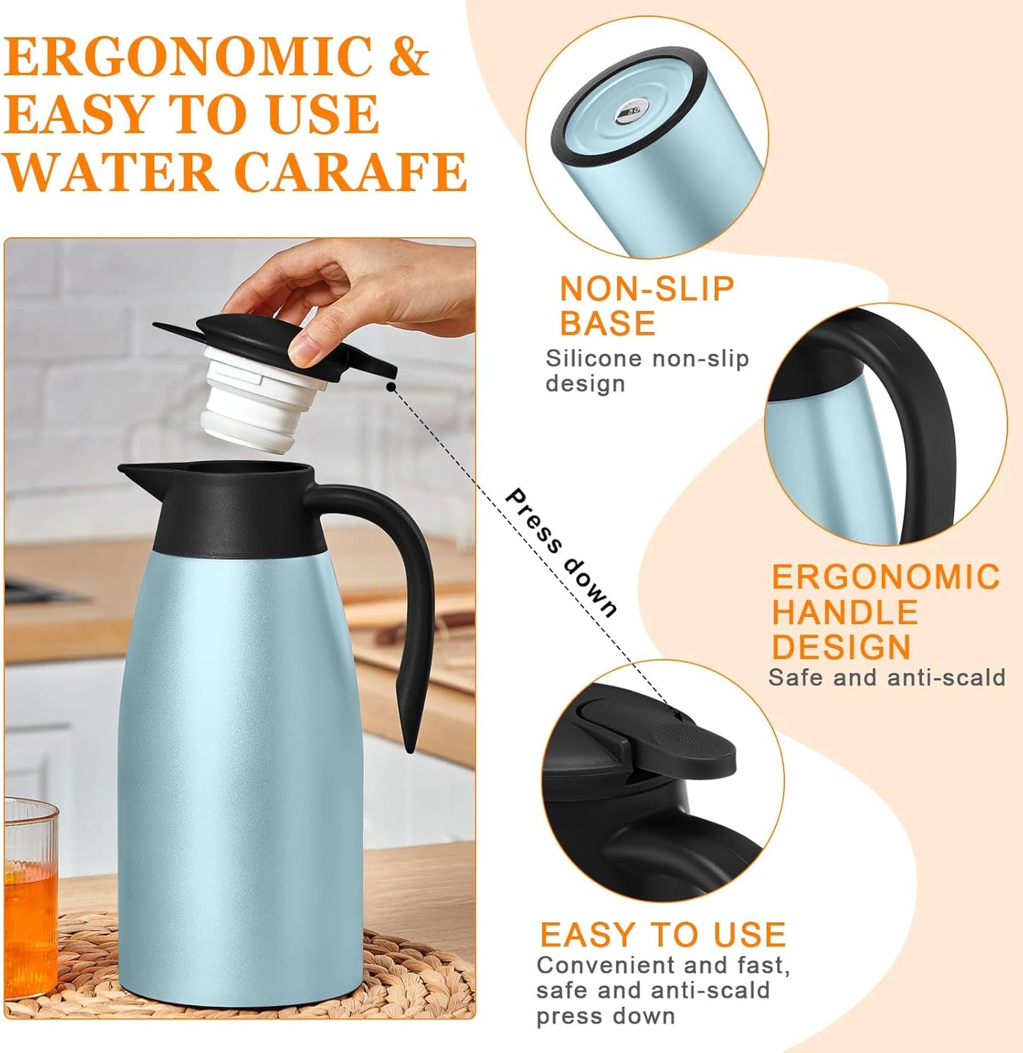 Norme 2 Pcs Thermal Coffee Carafe Insulated Stainless Steel Coffee Carafe for Hot Liquid Vacuum Thermal Pot Creamer Pitcher Dispenser with Brushes Keeping Hot Water Milk(Pink, Blue)