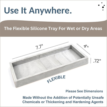 Countertop and Vanity Tray - Small 7.7” Silicone Tray for Soap Dispenser Bottles, Sponge Holder for Kitchen Sink Caddy Organizer, Bathroom Trays, Dish Soap Holder for Kitchen Counter, Keys