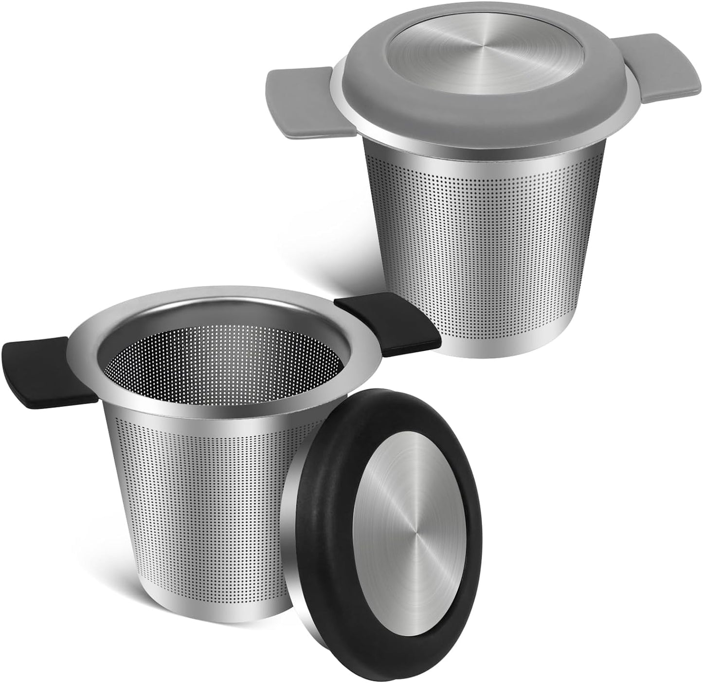 2pcs Tea Infuser for Loose Leaf Tea, Stainless Steel Tea Steeper with Heat Proof Handle, Extra Fine Mesh Tea Strainer, Gift for Tea Lovers (Black, Grey)