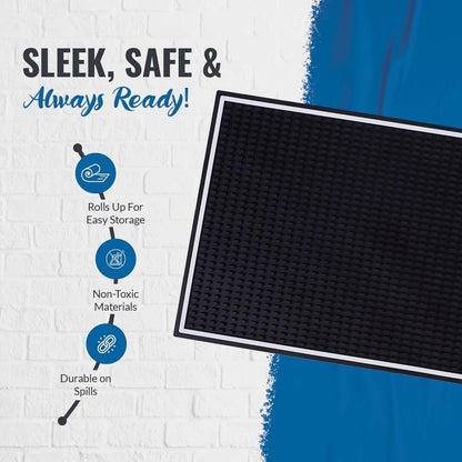 Premium Rubber Bar Mats for Countertop 18" x 12" White Edge Black Bar Mats for Bartending, Bar Service Mat, Home Bar, Coffee Mat Spill Matt (1 Piece)