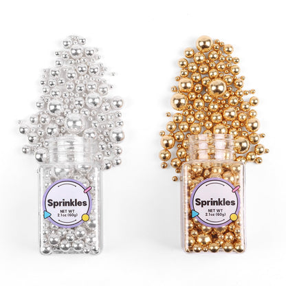 Pearl Sprinkles for Cake Decorating, Gold Pearl Sprinkles, Sliver Pearls Sprinkles, Sugar Pearls, Metallic Sprinkles Mix for Cake, Cupcakes, Macaron, Ice Cream, and Cookies. (120g/4.2oz)