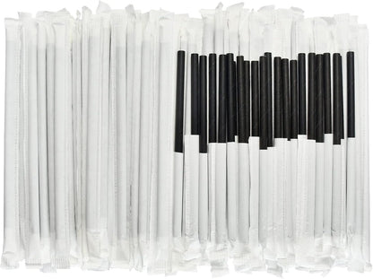 [400 Pack] Chunspak 5.75 inch Disposable Black Paper Cocktail Straws, Paper Bar Stirrers - Individually Wrapped