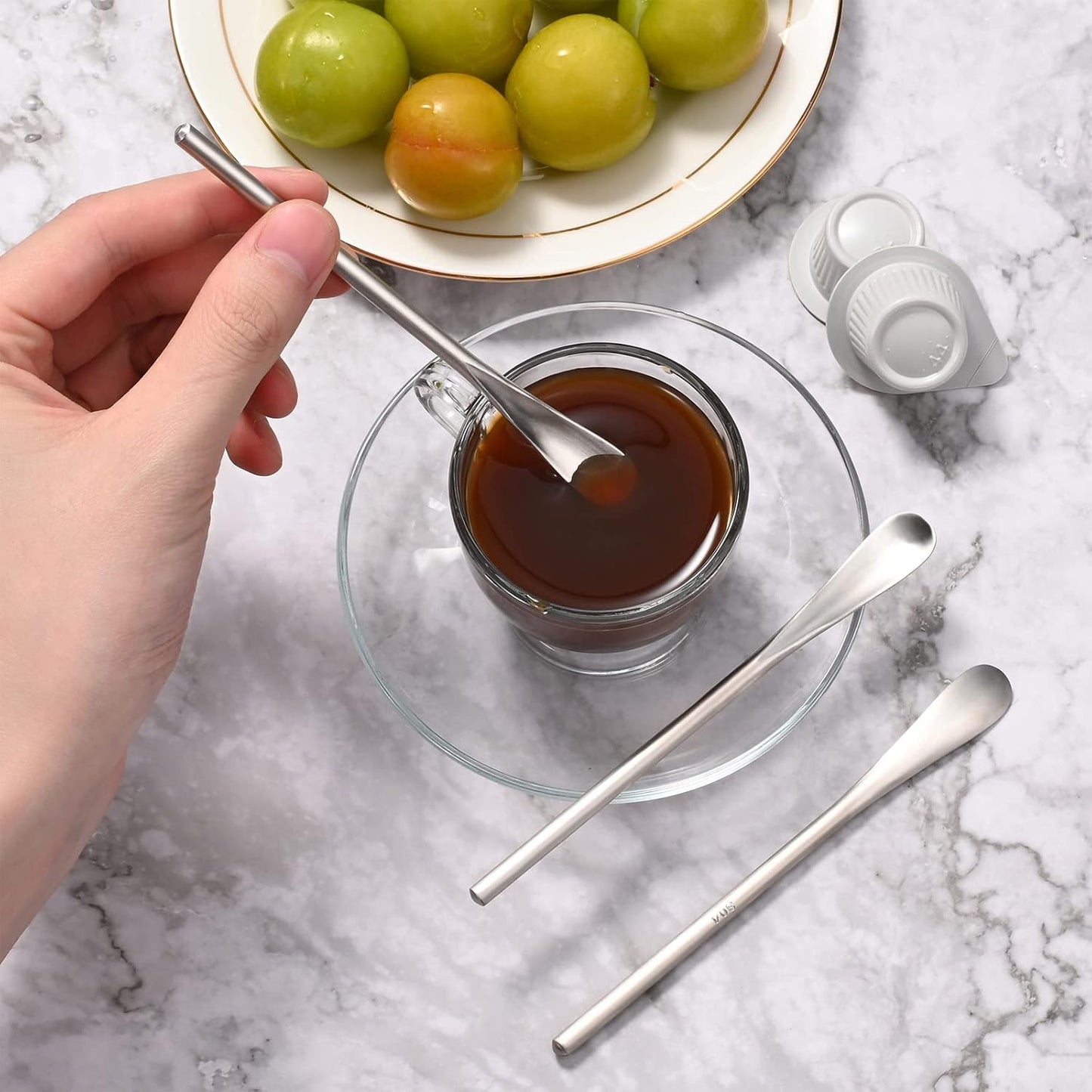 8-Pack 5.0" / 12.8cm Stainless Steel Stirring & Mixing Spoon – Reusable Bar Tool for Coffee, Tea, Iced Drinks & Cocktails