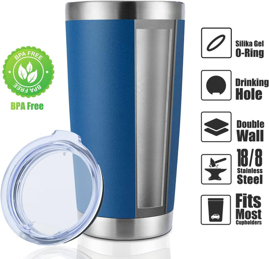 DOMICARE 20oz Stainless Steel Tumbler Bulk with Lid, Double Wall Vacuum Insulated Travel Mug, Powder Coated Coffee Cup, Dark blue, 4 Pack