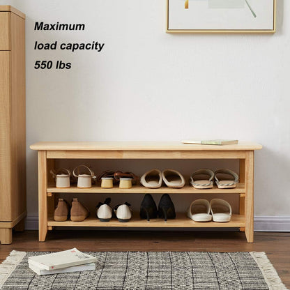 XKZG Storage Bench Wooden Shoe Rack Bench Simple Style Wood Entryway Bench (Natural,39.4")