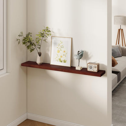 Fun Memories Rustic Real Wood Floating Shelves, 8 Inch Deep Floating Shelf Wall Mounted, 48" W x 8" D Wall Shelves Storage Shelves for Living Room, Bedroom, Bathroom, Red Brown, Set of 1
