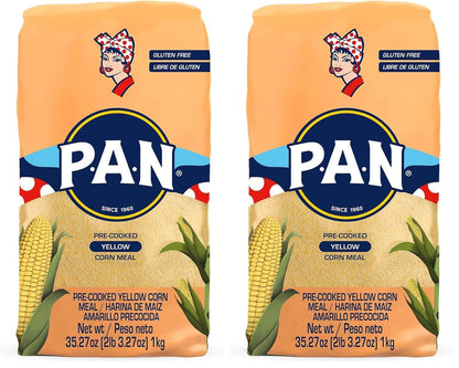 P.A.N. Yellow Corn Meal – Pre-cooked Gluten Free and Kosher Flour for Arepas (2.2 lb/Pack of 2)