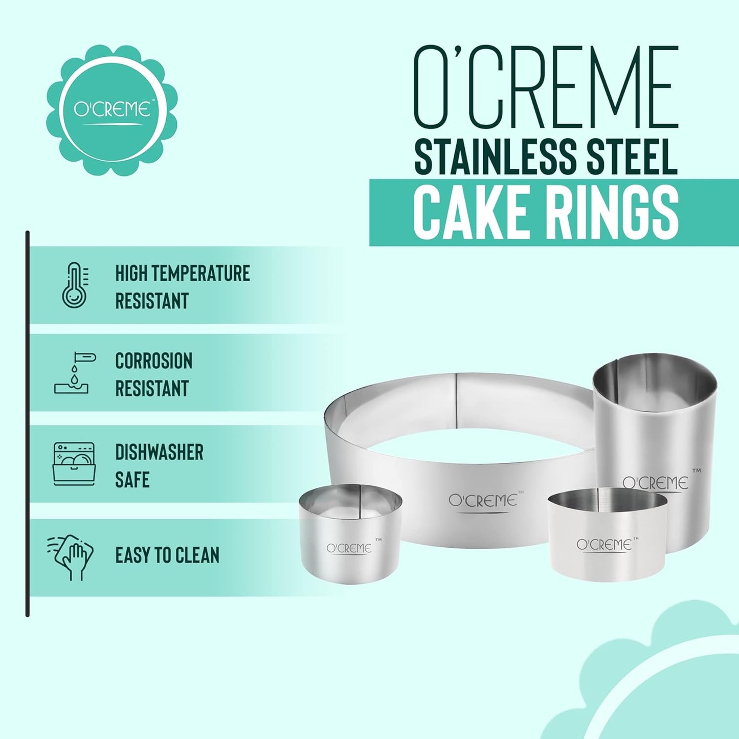 O'Creme Cake Ring Sturdy Stainless Steel Round Mousse Cake Ring Mold for Baking, Dessert Cake Decorating Pastry Rings 4 Inch Diameter x 3 Inch High