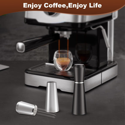 WDT Espresso Distribution Tool, 0.35mm 8 Needle Coffee Stirrer with 8 Extra Needles, 304 Stainless Steel, Aluminum Alloy Handle with Stand, Barista Espresso Whisk Tool (Metal Silver)