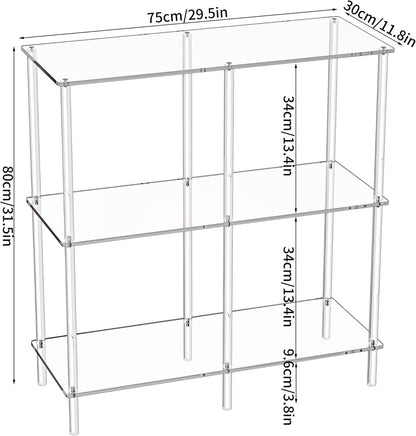 Acrylic Side Table Clear 3-Tier End Table for Living Room, Office, Hallway, Bedroom Small Bedside Table (8mm 31.7" high)
