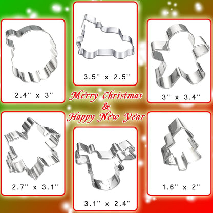 Christmas Cookie Cutters 6Pcs Large, Christmas Theme Shapes Cookie Cutters Santa Claus Gingerman Truck Elk Snow Mini Tree, Metal Dough Fondant Biscuit Molds for Kitchen