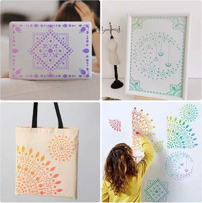 A4 Mandala 4 Pack 11x8'' Mandala Stencils for Painting on Wood, Floor, Wall, Tile Fabric, Reusable Furniture Stencils Painting Template