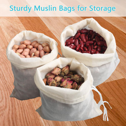 Eketirry Spice Bags, 20pcs Reusable Empty Tea Bags, Muslin Strainer Bags, Soup Bags for Cooking, Natural Cotton Fine Mesh Cheesecloth Bags for Cold Brew Coffee(8 x10Inch)