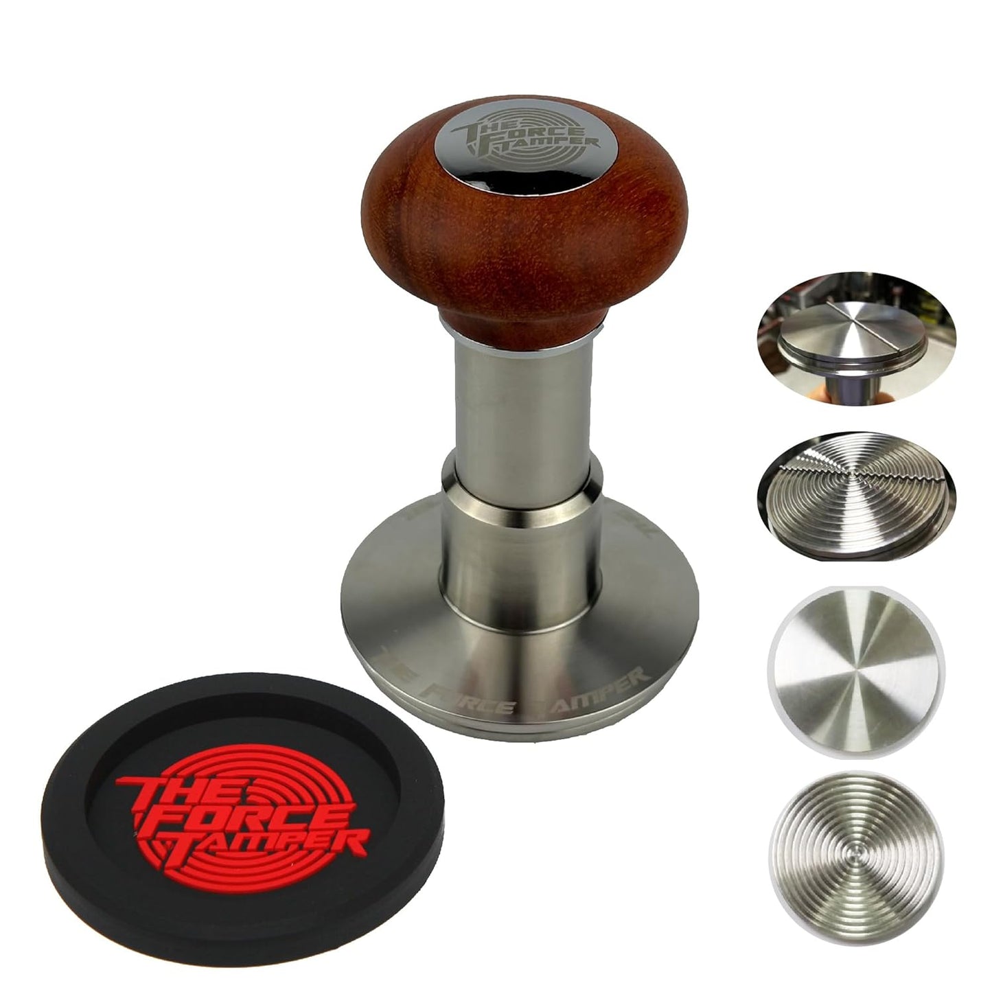 The Force Tamper Automatic Impact Adjustable Constant Pressure and Autoleveling Coffee Tamper Reddish Brown Jellyfish Wooden Handle Set Pro (Duo-Distribute Set, 53.00mm)