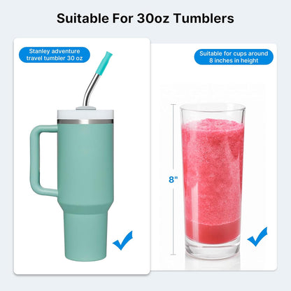 2 Pcs Stainless Steel Straw with Silicone Tips for 30 oz Stanley Tumbler, Repeatable 30 oz Metal Straws for Stanley Adventure Quencher Travel Tumbler Cup, BPA Free（Light Green）