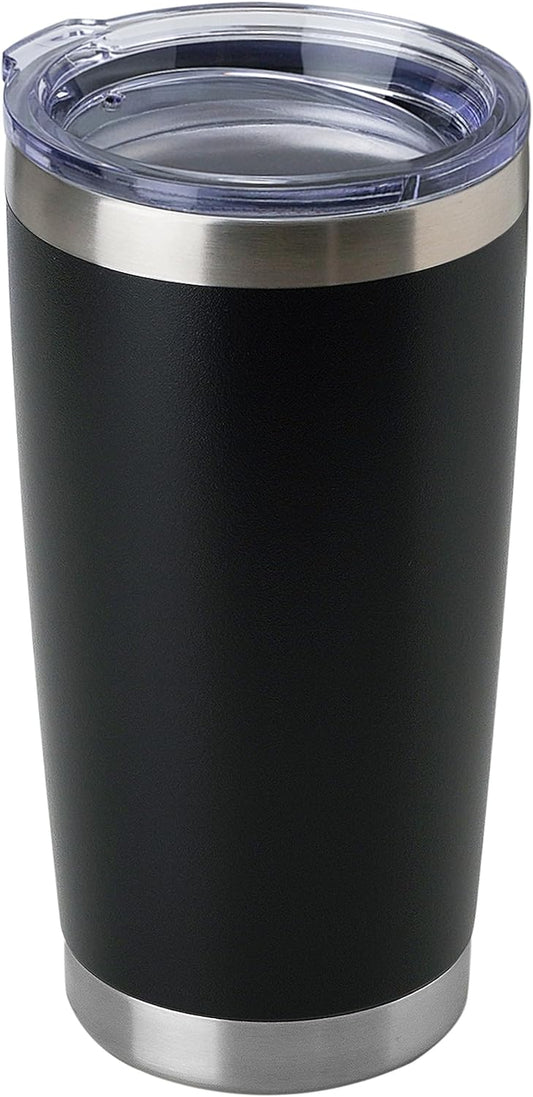 DOMICARE 20oz Stainless Steel Tumbler Bulk with Lid, Double Wall Vacuum Insulated Travel Mug, Powder Coated Coffee Cup, Powder Black, 1 Pack