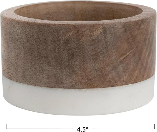 Creative Co-Op Mango Wood and Marble Bottle Holder