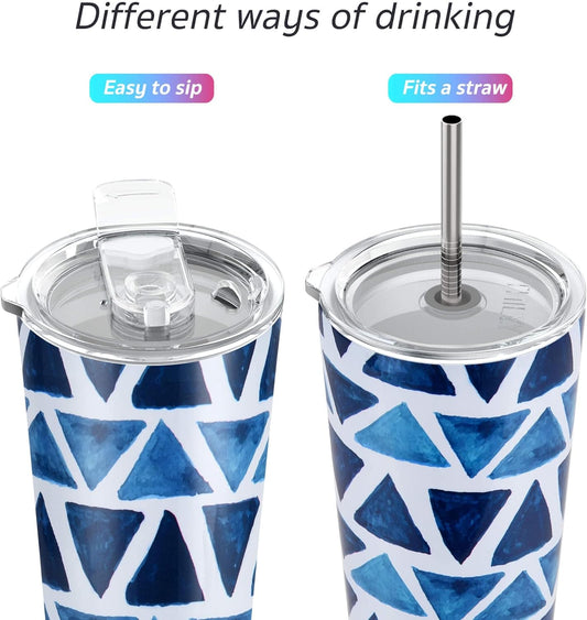 THILY Tumbler Stainless Steel Coffee Cup 26 oz Triple-Insulated Travel Mug with Splash-Proof Lid, for Iced Drinks and Hot Beverage Smoothies Cup, Blue Triangle
