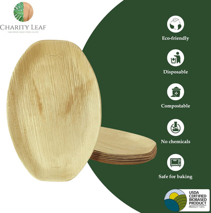 Charity Leaf Disposable Palm Leaf 15" x 10" Trays (25 pieces) Bamboo Like Serving Platters, Disposable Boards, Eco-Friendly Dinnerware For Weddings, Catering, Events