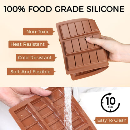 Chocolate Bar Molds - Non-Stick Silicone, Food Grade, 4 PCS, Choco