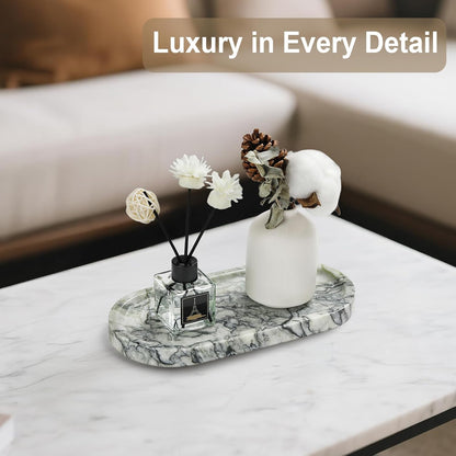 Natural Marble Vanity Tray - Moujings Genuine Marble Perfume Tray for Bathroom Decor, Stone Bathroom Vanity Organizer Tray for Kitchen Counter, Candles, Jewelry, Coffee, Makeup, Key