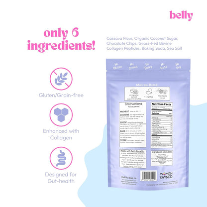 Belly Chocolate Chip Cookie Mix with Collagen Protein | High-Protein | Soft & Chewy Cookies | Grain-Free Dairy-Free Nut-Free | Healthy Snacks For Adults & Kids | Women-Owned Business | 10.5 oz | 3 Pack