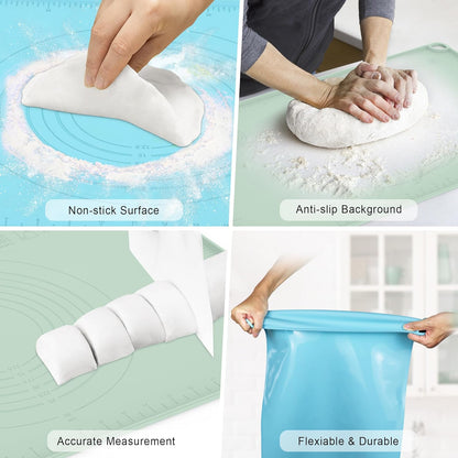 Silicone Baking Mat, Dough Rolling Mat 24''x16'', Pastry Mat for Rolling Dough, Silicone Pastry Pad with Measurements for Pizza, Macaron, Bread (Sage Green, XL)