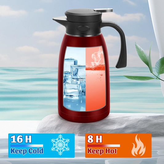 70oz Thermal Coffee Carafe, 2L Stainless Steel Thermos for Hot Drinks, Double Wall Vacuum Carafe for Hot Liquids Large Tea Thermos for Home School Office for Valentine's Day Burgundy