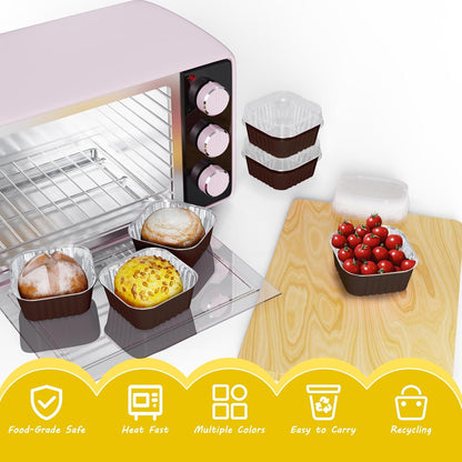 100 Pack Square Mini Cake Pans with Lids,Mini Loaf Pans with Lids,Aluminum Foil Baking Cups,Disposable Ramekins Cupcake Cups,Dessert Cups for Wedding Birthday Party Picnics,5oz (Coffee)