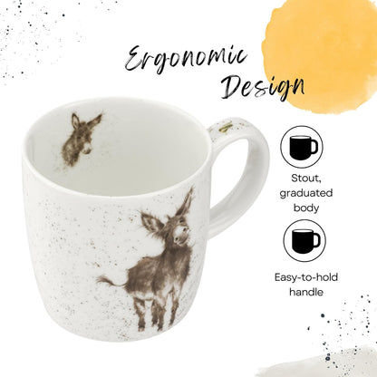 Royal Worcester Wrendale Designs 14 oz Mug, Gentle Jack - Fine Bone China with Donkey Motif - Woodland Themed Tea Mug for Cozy Cottagecore Homes - Safe Ceramic Drinkware for Daily Use