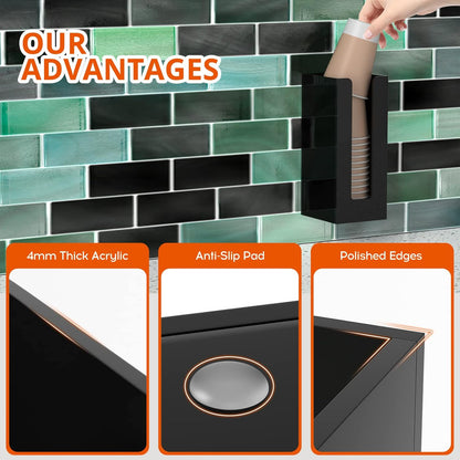 Richboom Acrylic Coffee Cup and Lid Storage Organizer Holder, 1 Compartment, Black