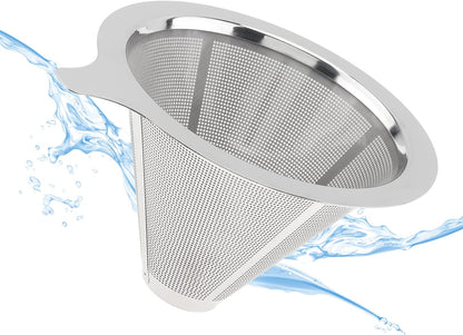 TQEONKL Pour Over Coffee Dripper,Paperless Reusable Coffee Filter,Metal Cone Reusable Single Cup Coffee Maker (2-4 cups)