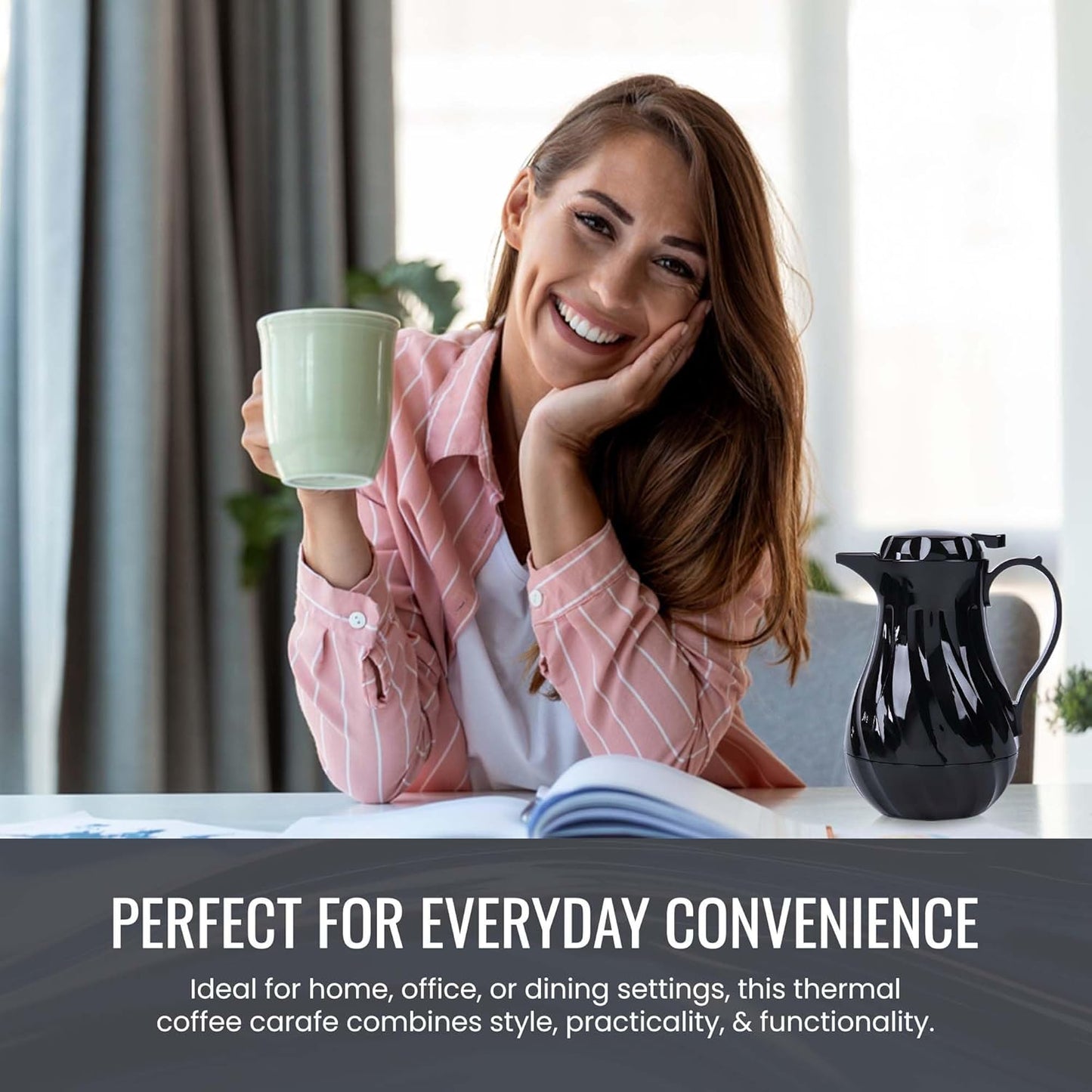 OCS Parts Easy Pour Thermal Coffee Carafe | 8-Inch Insulated Hot and Cold Beverage Pitcher Server for Coffee, Tea, Hot Chocolate and Water with Colored Tags for Easy Idenfication | 20-Ounce | Black