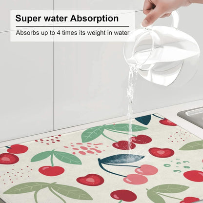 Large Dish Drying Mats For Kitchen Counter Microfiber Kitchen Drying Mat XL Draining Pad Absorbent Quick Drying Dish Mat 18x24 Inch - Cherry