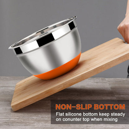 LIANYU Nesting Mixing Bowls Set of 6 with Airtight Lids, Size 7, 3.5, 2.5, 2, 1.5, 1QT, Large Stainless Steel Metal Bowls for Baking Cooking Food Storage, Non-slip Bottom, Colorful
