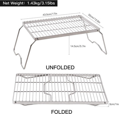 REDCAMP 17" Large Folding Campfire Grill 304 Stainless Steel Grate, Heavy Duty Portable Camping Grill with Carrying Bag for Outdoor Cooking Backpacking Hiking Picnics BBQ