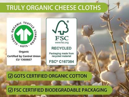 Organic Cheese Cloths, GOTS Certified, Grade 100,20x20Inch Hemmed Cheese Cloth Reusable Muslin Cheesecloth for Straining, 100% Cotton Unbleached Fine Mesh Cloth Cheese Cloths for Cooking,Sushi,Juicing
