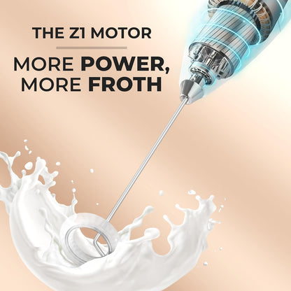Zulay Kitchen Powerful Milk Frother Wand - Ultra Fast Handheld Drink Mixer - Electric Whisk Foam Maker for Coffee, Lattes, Cappuccino, Frappe, Matcha & Coffee Creamer - Milk Boss White with Hearts