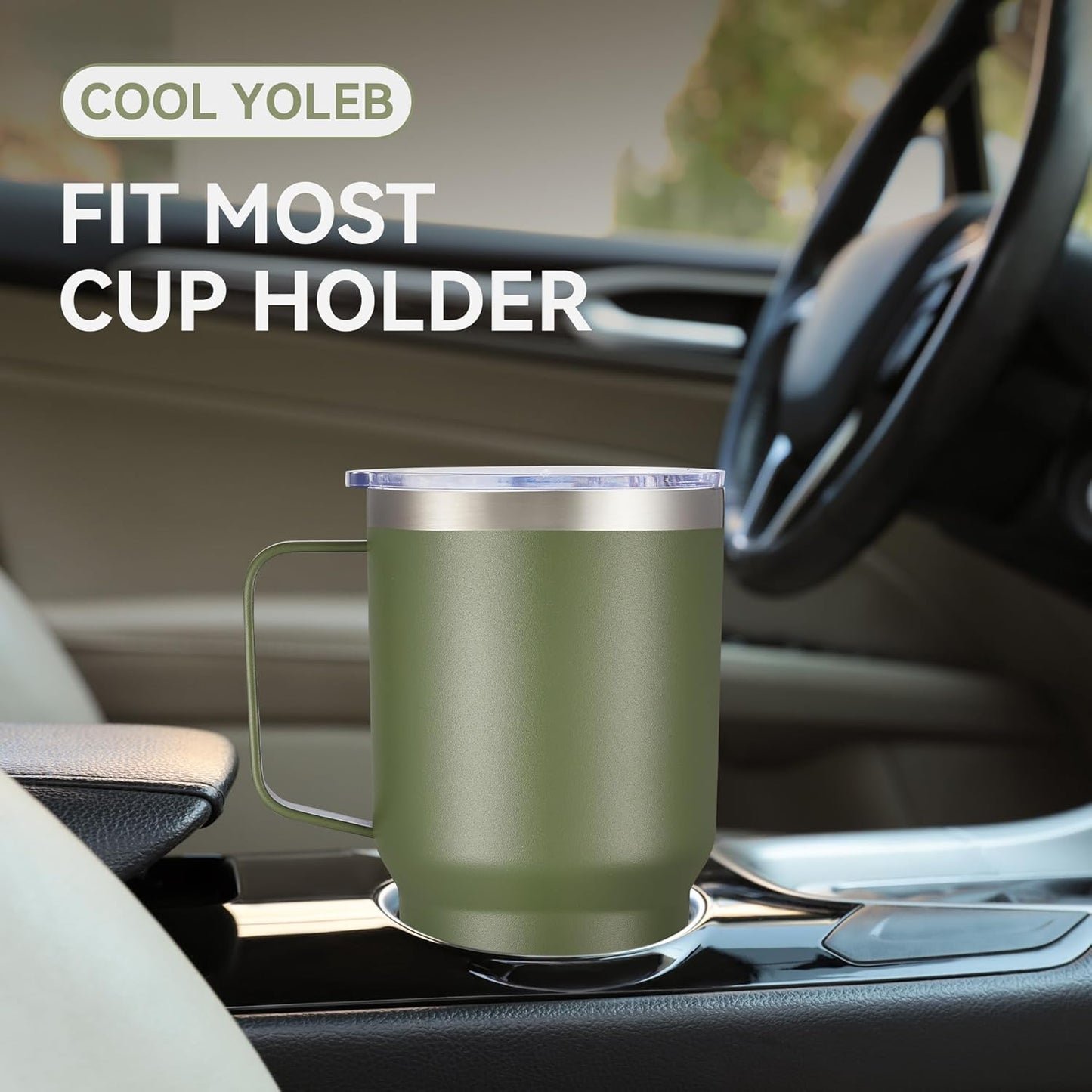 30 oz Tumbler with Handle and Lid, Stainless Steel Tumblers Bulk Double Wall Vacuum Insulated Travel Mug Leak Proof Cup Keep Drinks Cold and Hot Army Green, 4 Pack