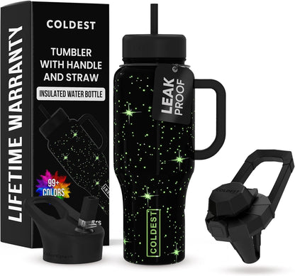 Coldest 40 oz Tumbler with Handle and Straw - 100% Leak Proof Insulated Tumbler with Lid and Straw (3 Lids) - Stainless Steel Tumblers for Women & Men - Cup Holder Friendly Base, 36 oz (Farther Away)