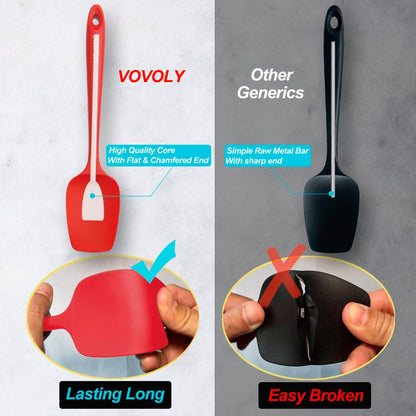 Silicone Spatula Set, High Heat Resistan Rubber Spoon Spatula, Non-Stick Spoonula with Seamless One Piece Design, Flexible Scrapers Baking Mixing Tool,3 Pack,Red