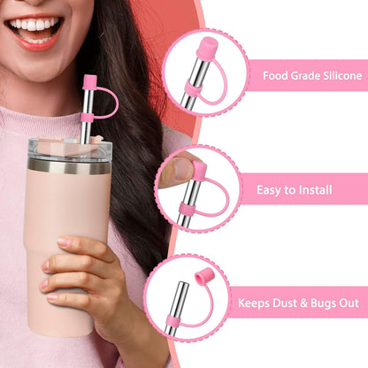 Stainless Steel Straws with covers fit Stanley 14oz & 20oz tumbler, Reusable 8.6 Inch Straw with Silicone Tips & Cover Caps, Compatible with Stanley Quencher H2.0 (6 Pack: 3 Bent + 3 Straight)