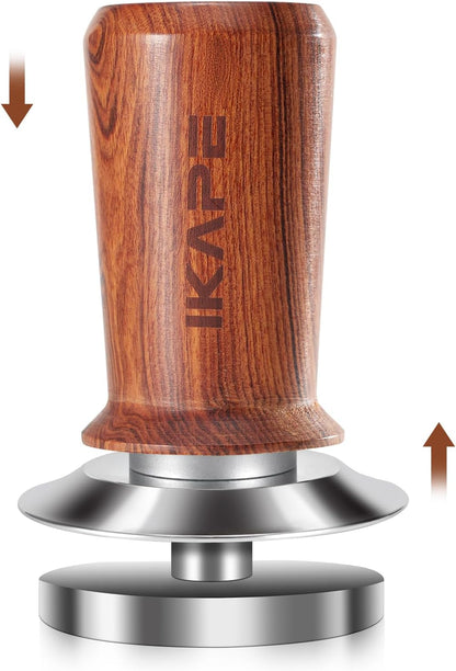 IKAPE 51mm Espresso Coffee Tamper, Spring-loaded Calibrated Tamper with Premium Stainless Steel, Newly Upgraded Walnut Tamper Compatible with All 51mm Espresso Machine Bottomless Portafilter