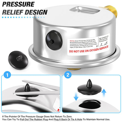 MEANLIN MEASURE 0~10Psi Stainless Steel 1/4" NPT 2.5" FACE DIAL with Reset Pointer Liquid Filled Pressure Gauge WOG Water Oil Air, Lower Mount, with Brass Hex Bushing