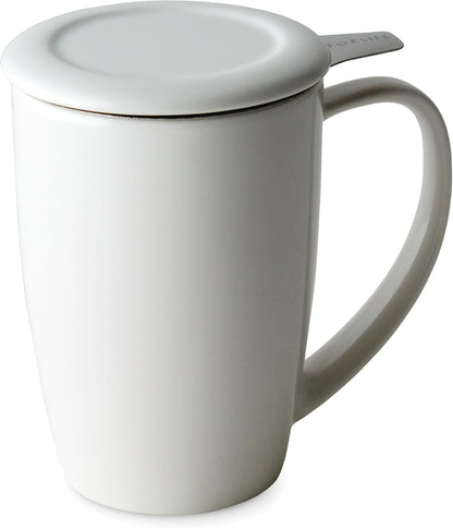 FORLIFE Curve Tall Tea Mug with Infuser and Lid 15 ounces, White