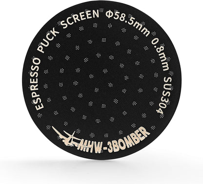 MHW-3BOMBER 58.5mm Espresso Puck Screen Metal Espresso Filter Reusable Coffee Filters for 58mm Portafilter Basket 0.8mm Thickness Titanium Coating Black FG5588-OS