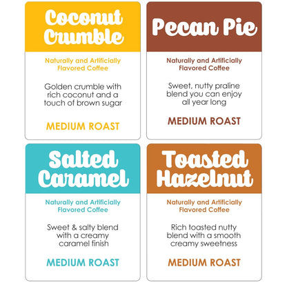 Donut Café - Gourmet Coffee Medium Roast Flavored Variety Pack – Pecan Pie, Coconut Crumble, Salted Caramel, Toasted Hazelnut – Single Serve Coffee Pods for Keurig K Cup Brewers – 80 Count